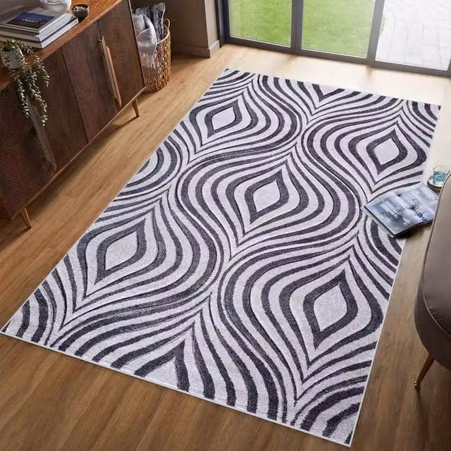 Desire Rugs Valencia Modern Ogee Design Carved Area Rug Runner, Grey, W: 60 cm, L: 220 cm
