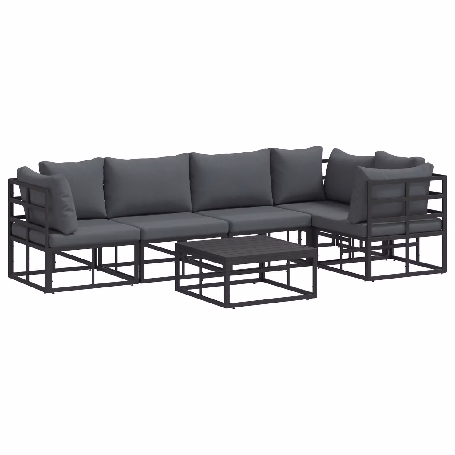 Berkfield Home 6-Piece L-Shape Garden Sofa Set in Black with Powder Coated Aluminium Frame, W/D/H: 70 x 70 x 32 cm – 2
