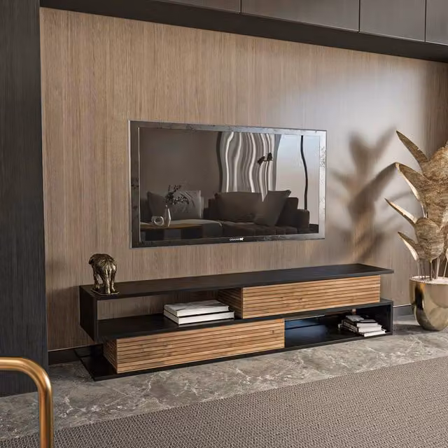 Decorotika Cortez Modern Geometric TV Stand in Black