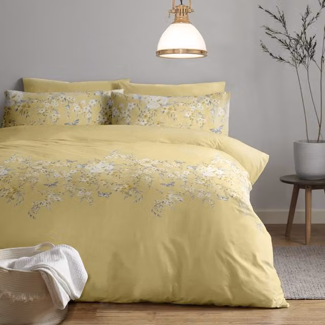Harwood Textiles Limited Blossom Border Floral Duvet Set, Yellow, W/D/H: 200 x 220 cm with 140 x 200 cm Pillowcase