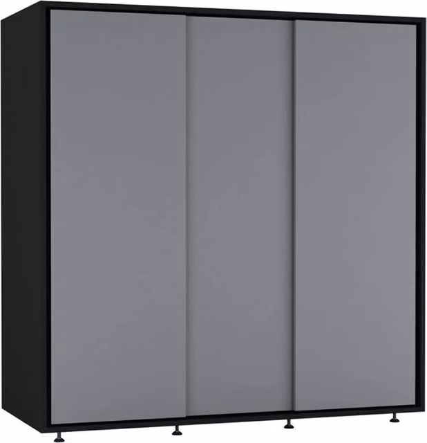 FORGEVIO Modern Freestanding Wardrobe with Hinged Grey Doors and Black Hanging Rail, W/D/H: 120 x 51.5 x 120 cm
