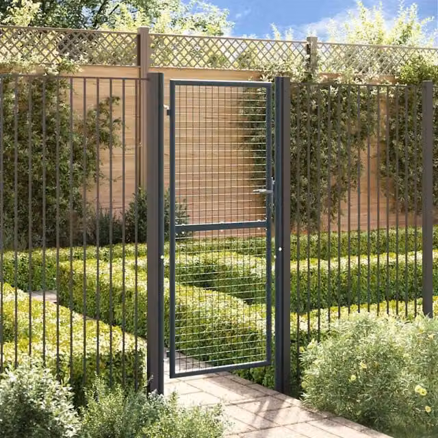 Berkfield Home Grey Galvanised Steel Mesh Single Swing Garden Gate, W: 100 cm, H: 250 cm