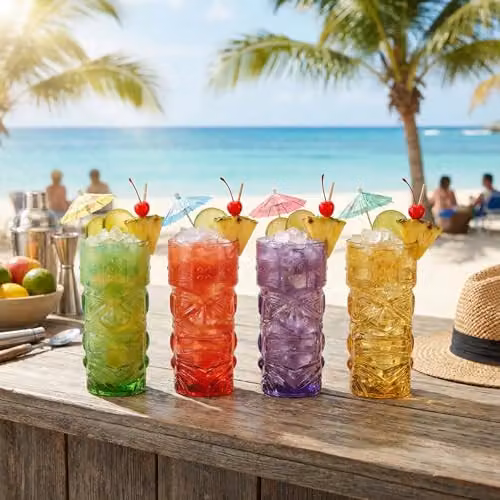 Bar Bespoke Red Tiki Glass Highball Tumbler 4 Pack, 450ml – 2