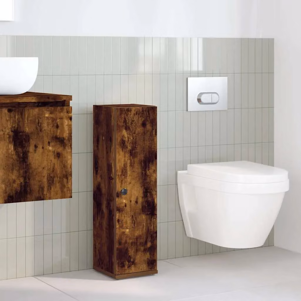 Berkfield Home Freestanding Bathroom Cabinet with Roll Holder in Smoked Oak Brown, W/D/H: 20.5 x 22 x 72 cm – 3