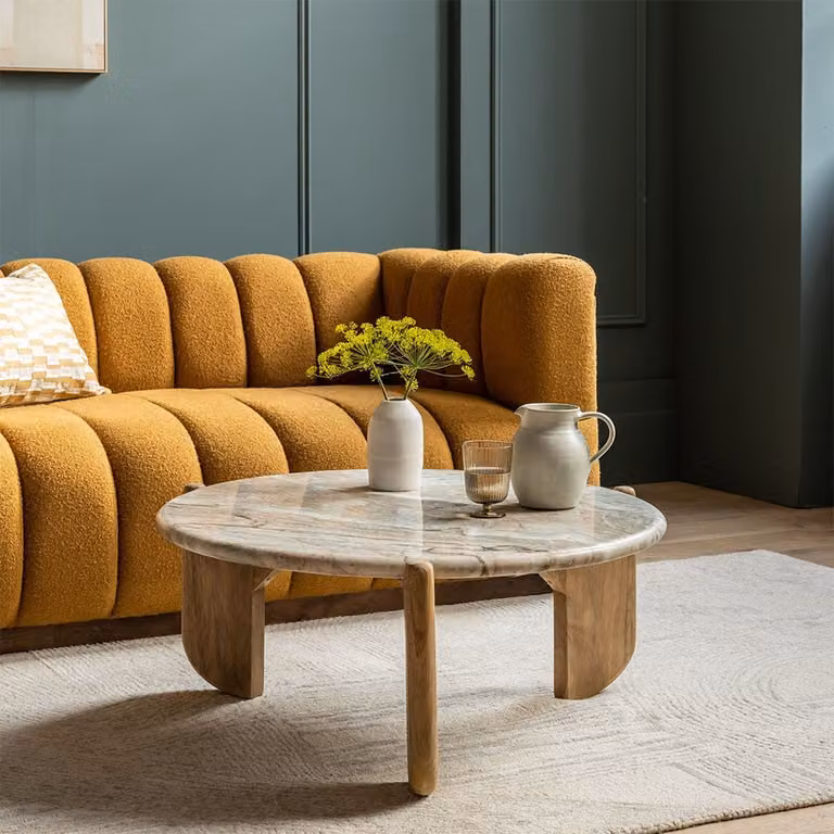 Atkin & Thyme Trento Marble Coffee Table in Brown and Multicolour, W/D/H: 84 x 84 x 36 cm