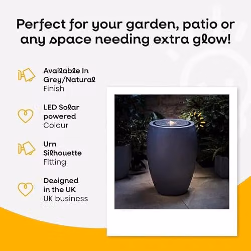 ValueLights Solar Powered Tall Grey Stone Garden Water Fountain with LED – 3