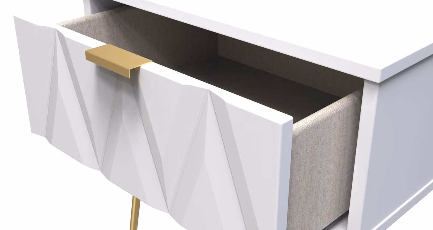 Ready Assembled 2 U Dallas 1 Drawer Bedside Table in White and Gold – 2