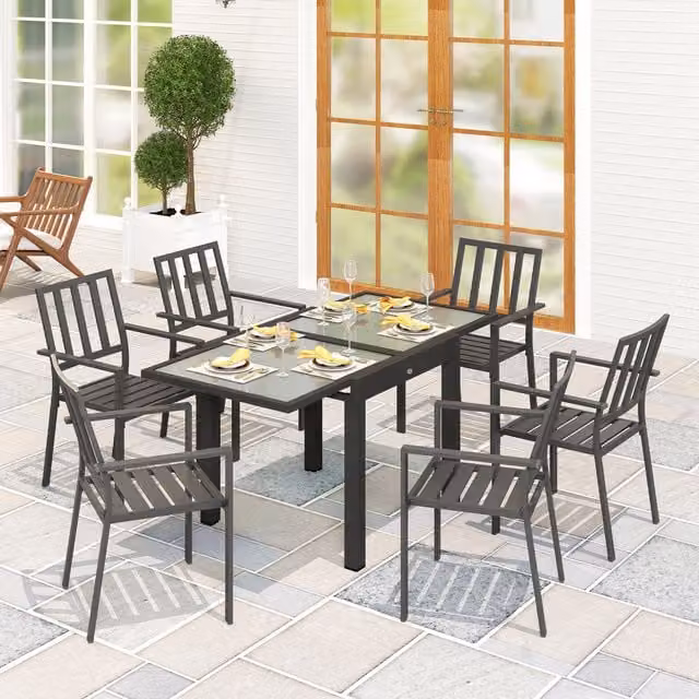 OUTSUNNY Modern Extendable Outdoor Dining Table with Transparent Glass Top