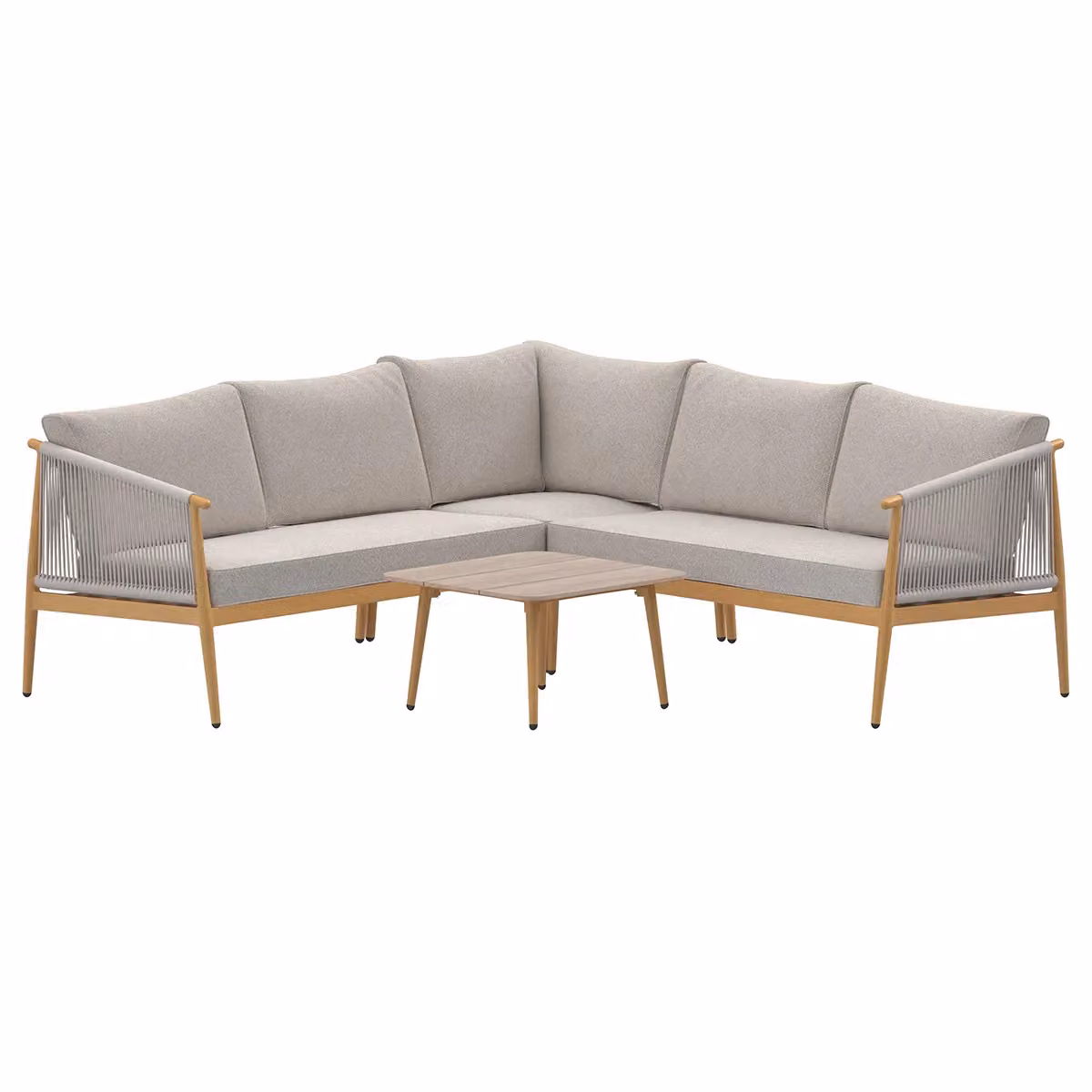 Charles Bentley Almada 4-5 Seater L-Shape Corner Lounge Set with Coffee Table in Grey and Brown – 3