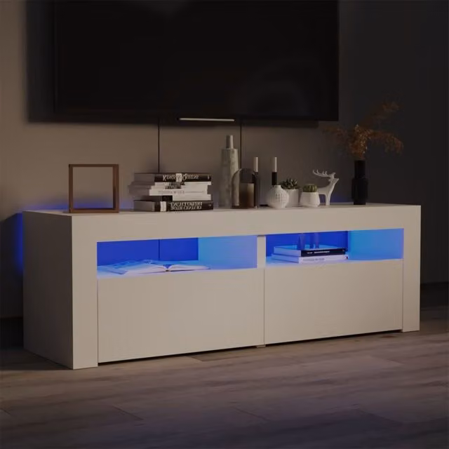 Berkfield Home Modern TV Cabinet with LED Lights in White, W/D/H: 120 x 35 x 40 cm – 1