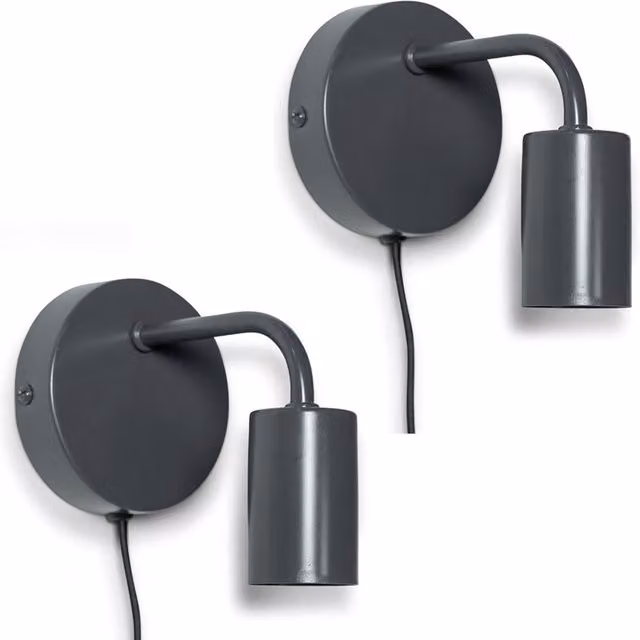 ValueLights Jordy Colour Pop Plug In Wall Light Set of 2 - Grey