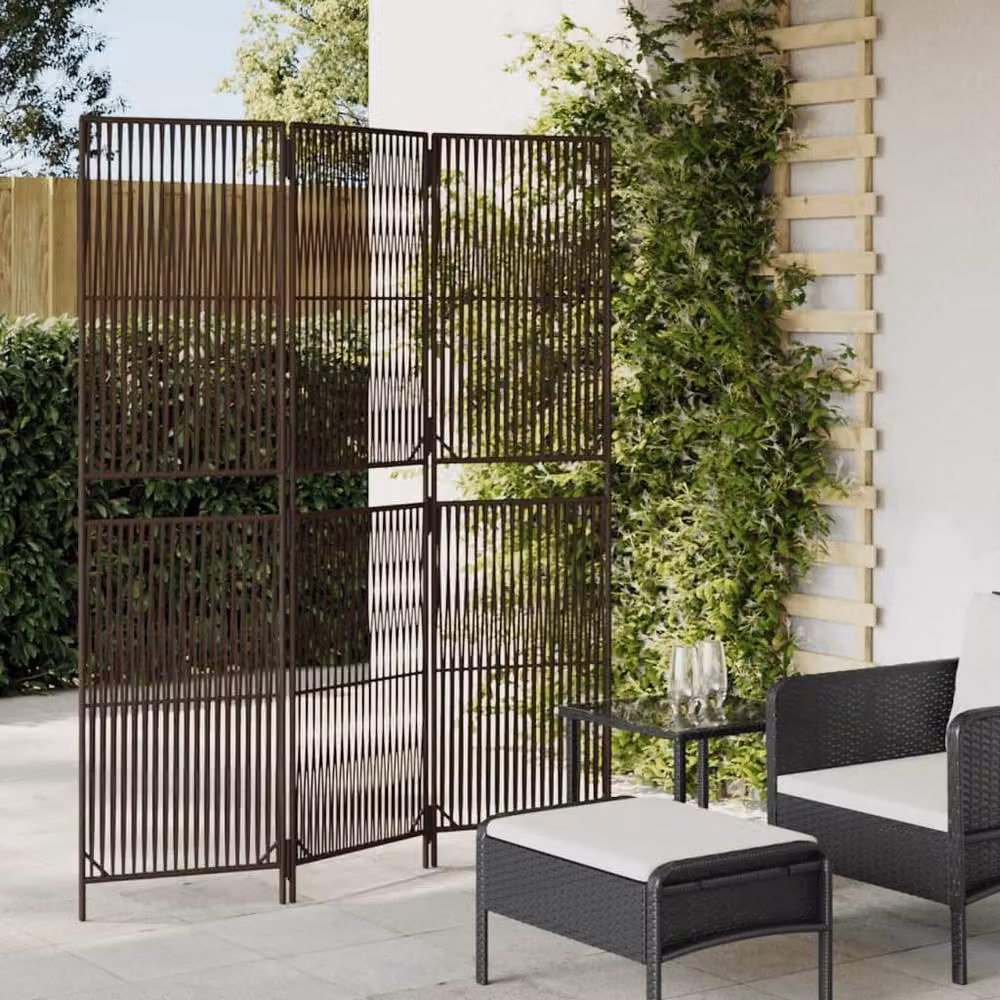 Berkfield Home 3 Panel Brown Poly Rattan and Steel Room Divider – 2