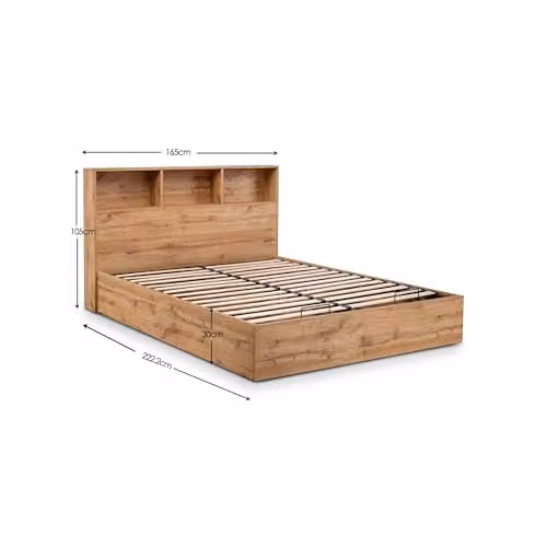 Julian Bowen Bali Oak Wood Bookcase Ottoman Storage Bed with Lift Up Base, W/D/H: 180 x 200 x 105 cm – 2