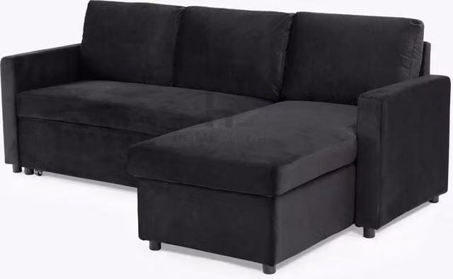 Home Detail Dorset Reversible Chaise Velvet Pull Out Sofa Bed with Underseat Storage in Jet Black – 2