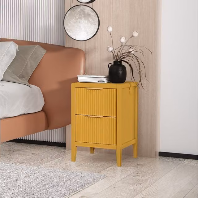 Cabinet Bits Castel 2 Drawer Bedside Table in Mustard Yellow – 1