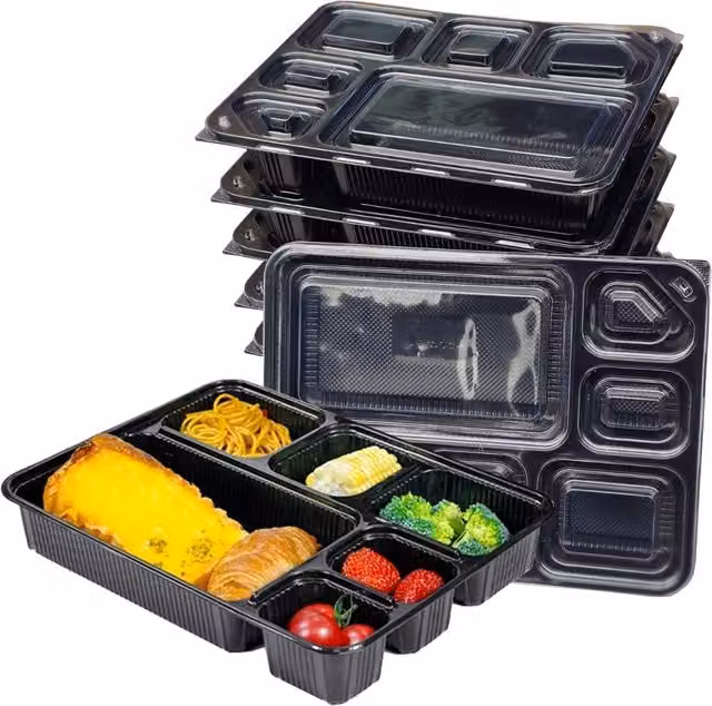 ECONX 6 Compartment Meal Prep Lunch Box with Dividers, Black, 50 Pack