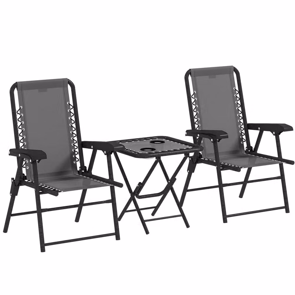 Wyld Haus Lano 3 Piece Dark Grey Mesh Folding Bistro Set in Black – 2