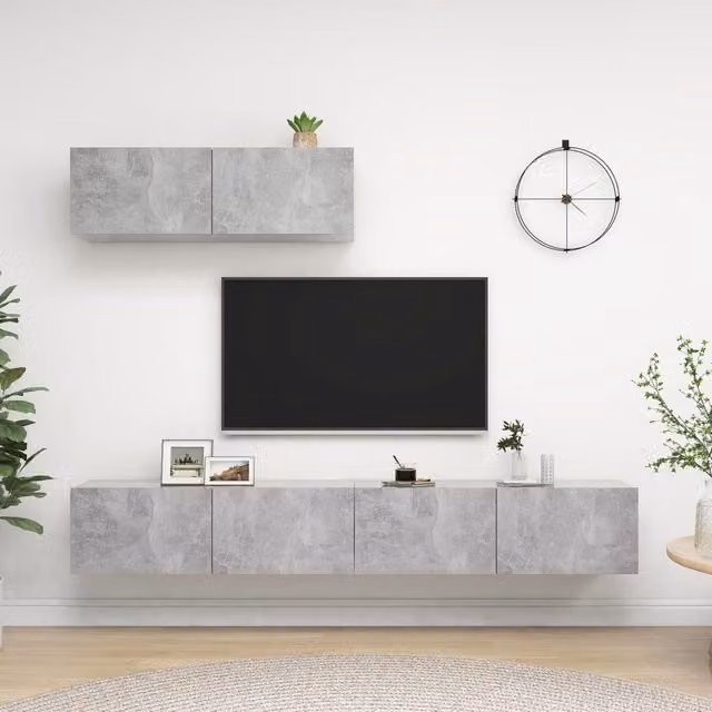 Berkfield Home 3-Piece Modern Wall Mounted TV Cabinet Set in Concrete Grey Matt Engineered Wood – 1