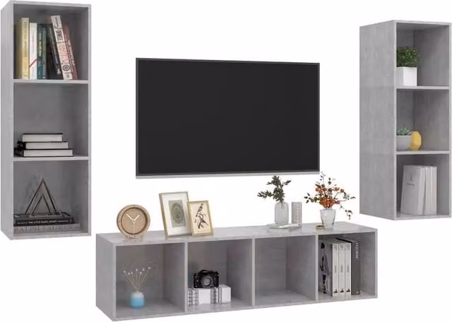 Berkfield Home Practical 3 Piece TV Cabinet Set in Concrete Grey MDF