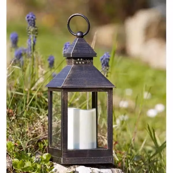 Marco Paul Grey and Black Metal Hanging Garden Lantern with Flickering Candle Effect – 2