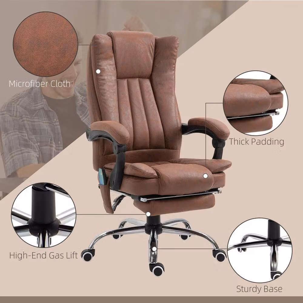 NESTLUNE Brown Executive High Back Office Chair with Vibration Massage and Heat – 5