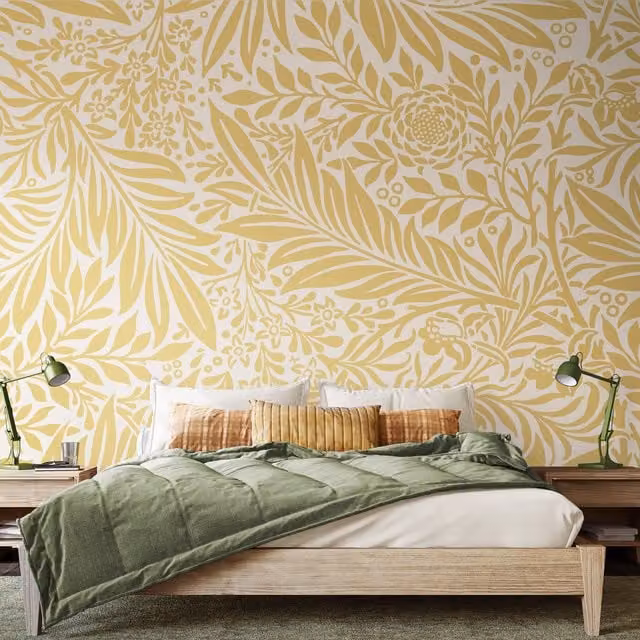 Origin Murals Trailing Ferns Art Nouveau Wall Mural in Soft Gold and Yellow