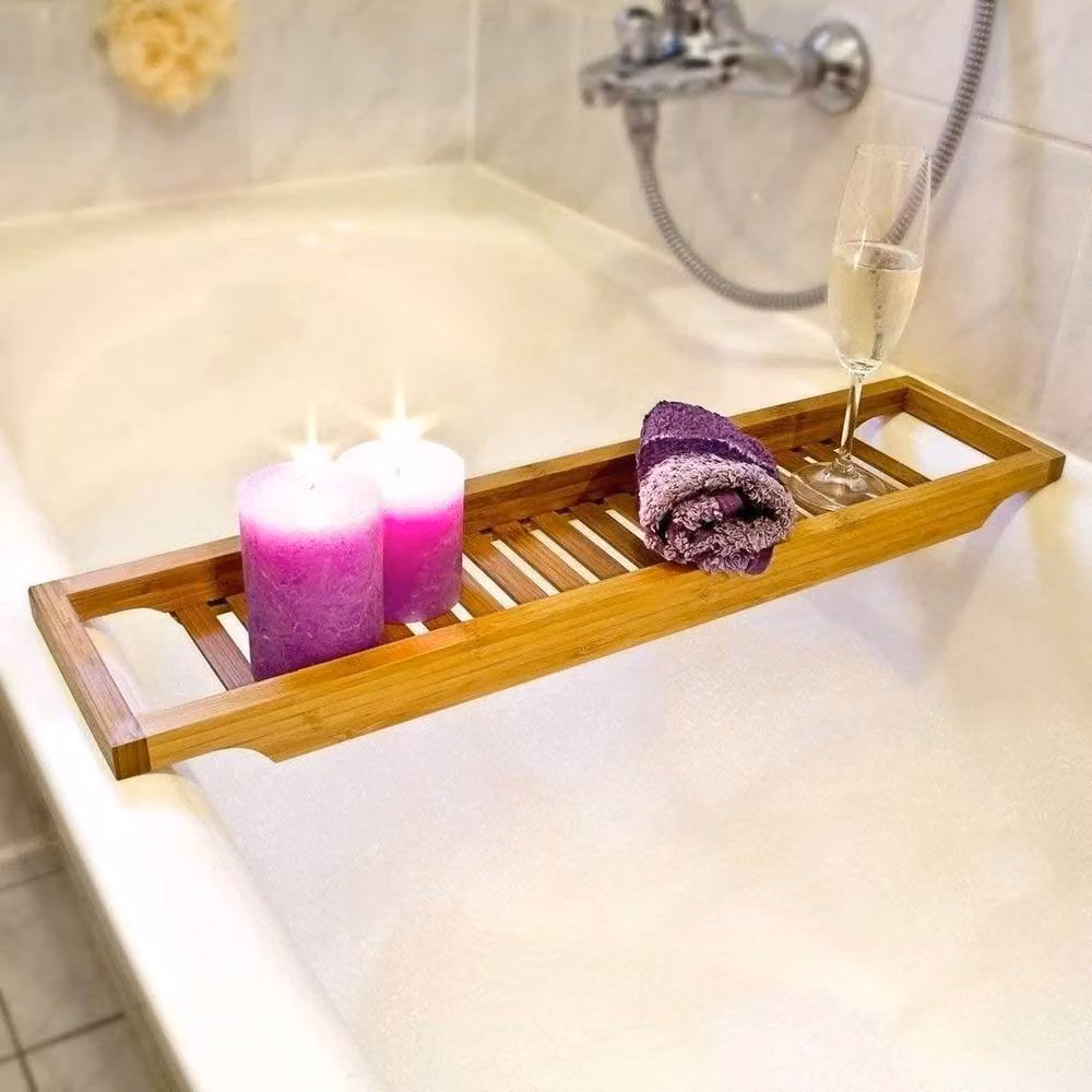 Kelvenix Bamboo Bathtub Rack and Shower Organiser in Brown – 2