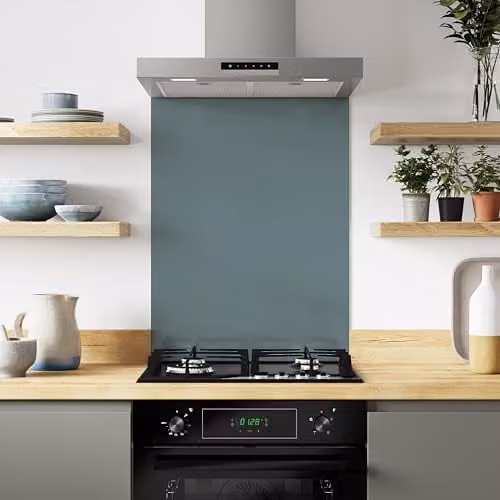 Bushboard White and Blue Aluminium Kitchen Splashback Panel, W: 60 cm, H: 80 cm