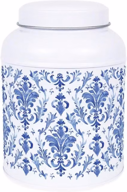 Purely Home Oriental Ink Hot Chocolate Canister Metal Kitchen Storage Tin in Blue and White