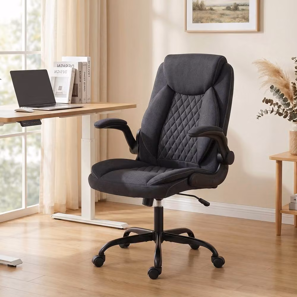 STILVORA Black Fabric Task Chair with Swivel Seat and Armrests for Home Office – 9