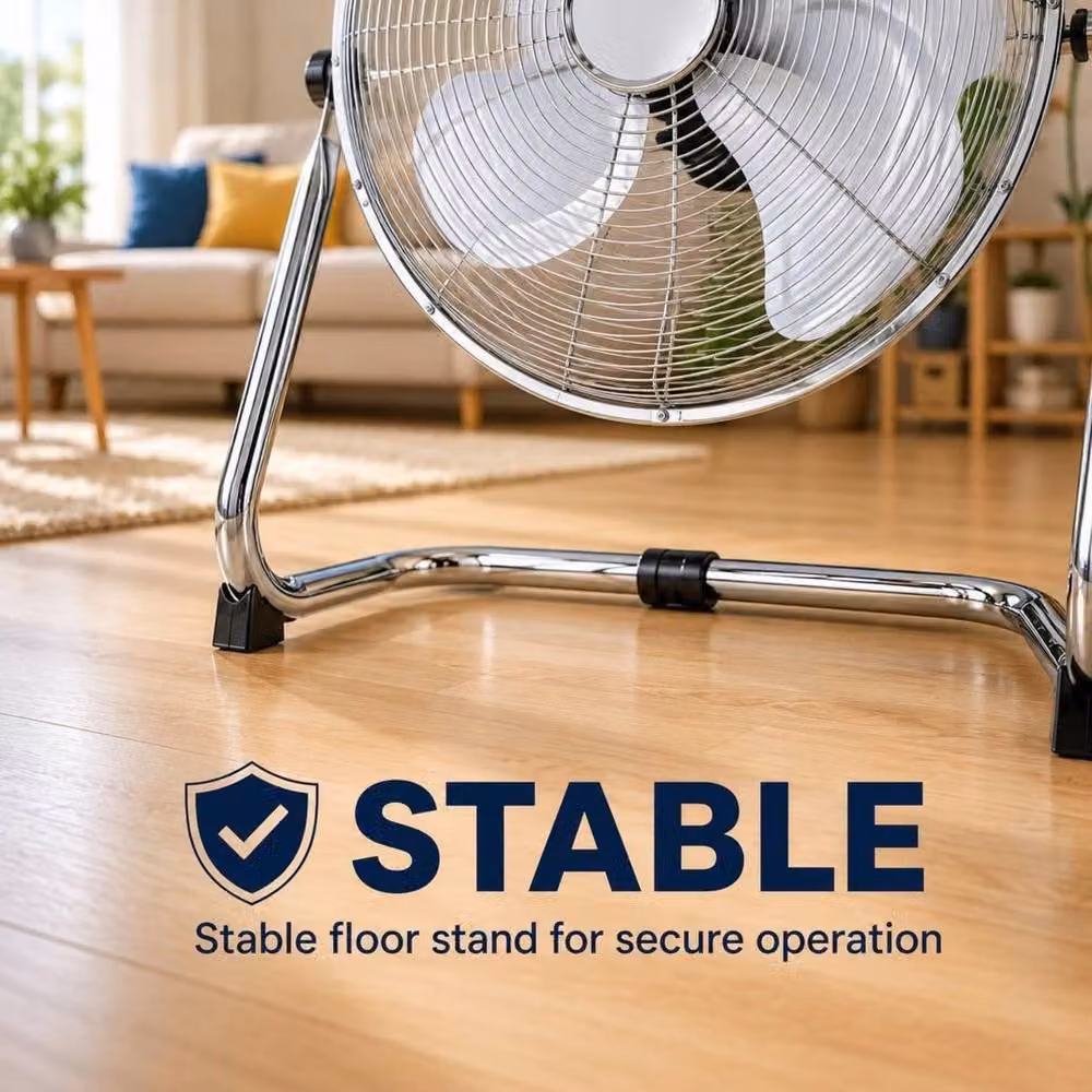 Dyzi 16 Inch 45W Metal High Velocity Floor Fan with Adjustable Tilt, Silver – 2