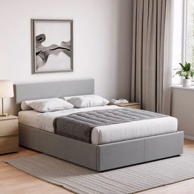HD Designs Veronica King Size Ottoman Bed in Light Grey Velvet Fabric, W/D/H: 180 x 200 cm