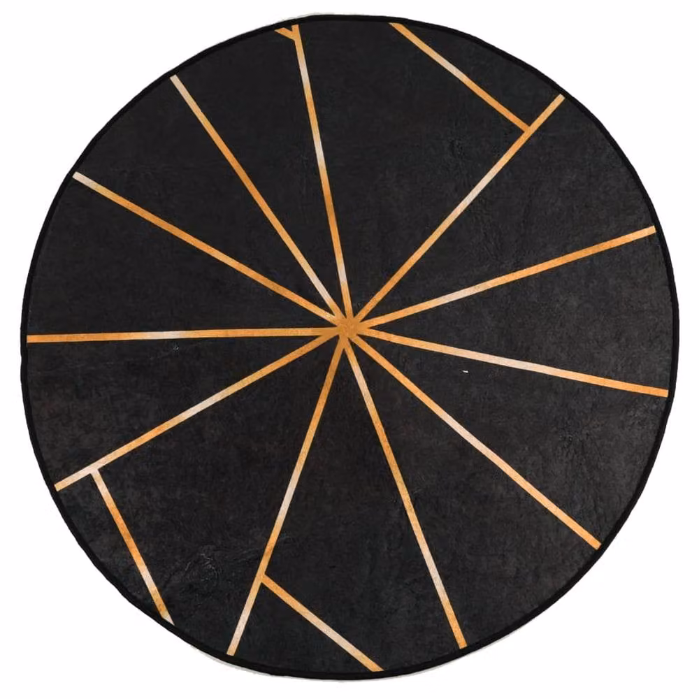 Berkfield Home Washable Round Anti Slip Rug in Black and Gold, Diameter: 120 cm – 1