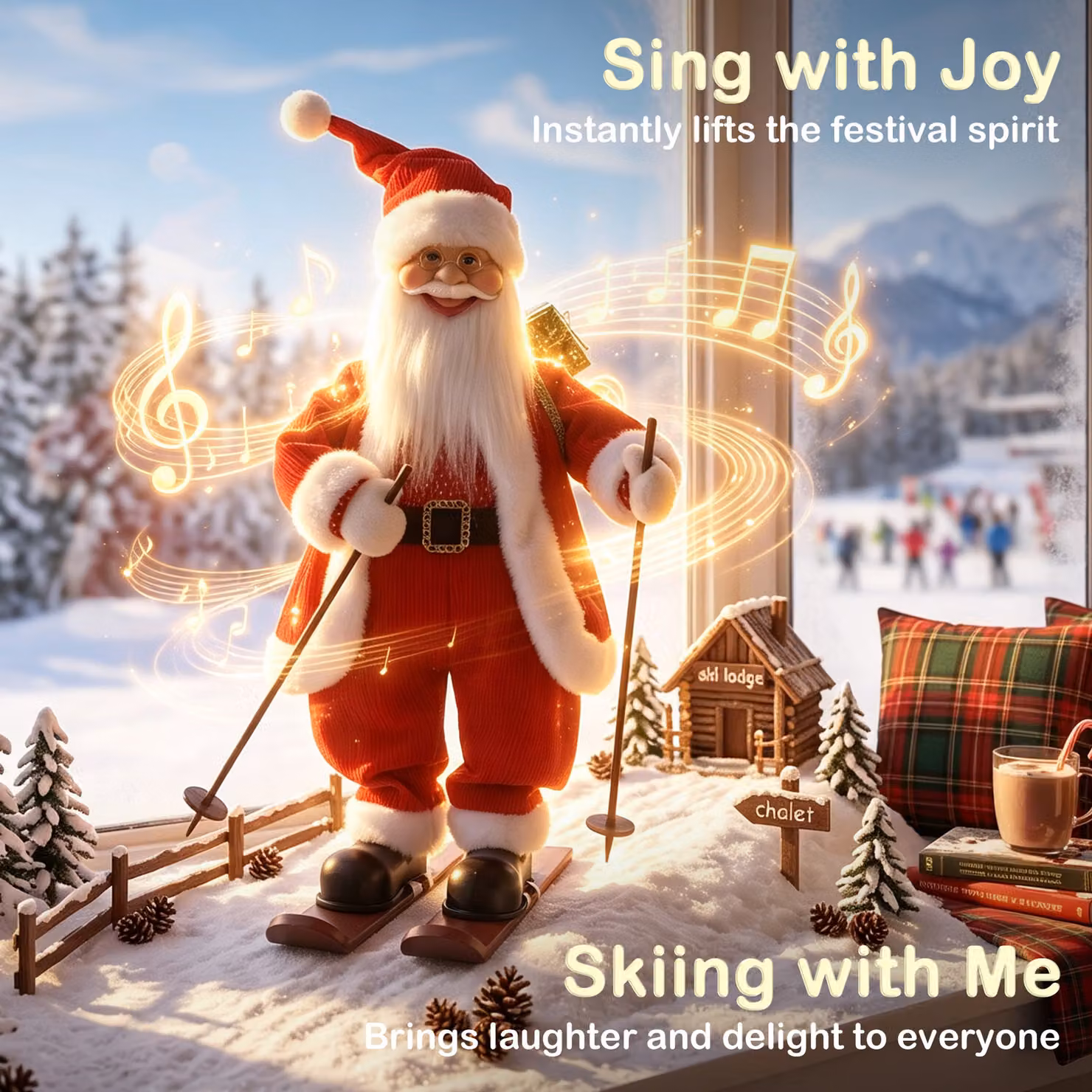 HOMCOM Animated Singing and Skiing Santa Claus Christmas Figure in Red, Height: 60.96 cm – 4