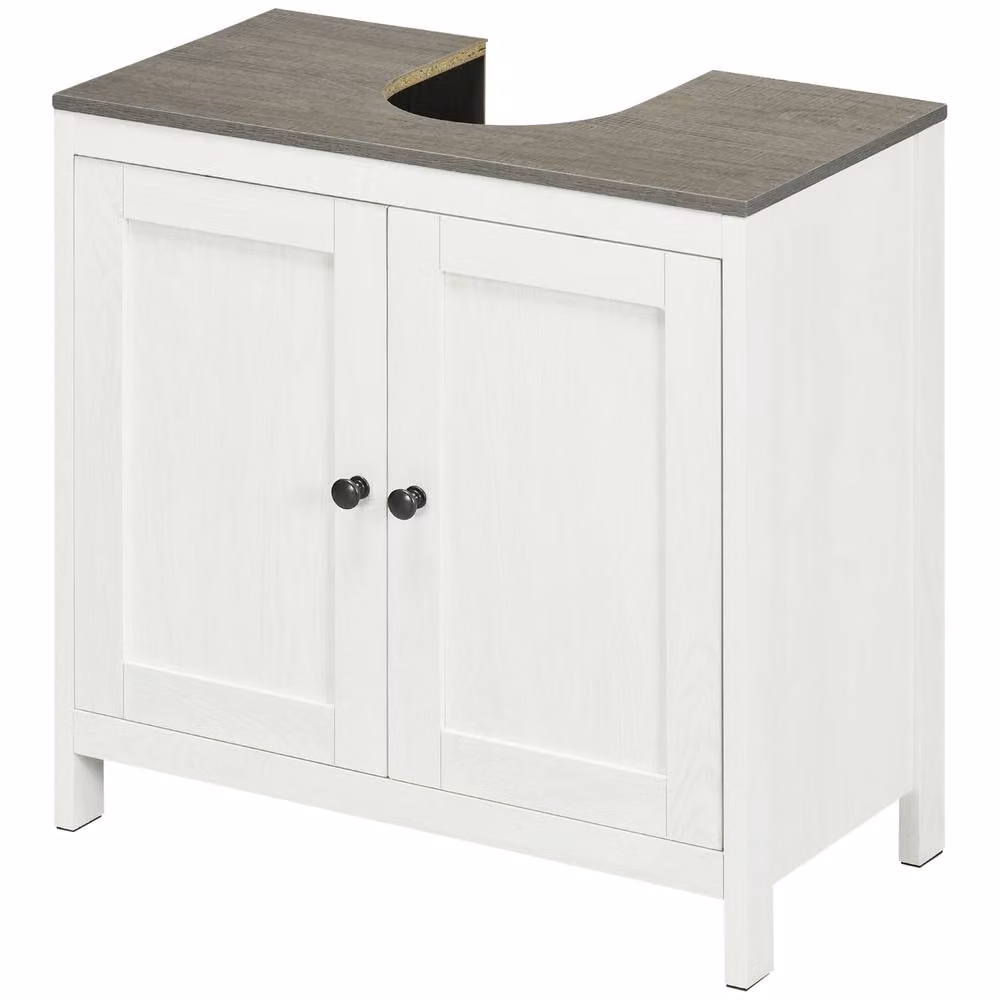 STILVORA Modern Freestanding Under Sink Bathroom Cabinet with Internal Shelves and Hinged Doors in White and Grey – 2