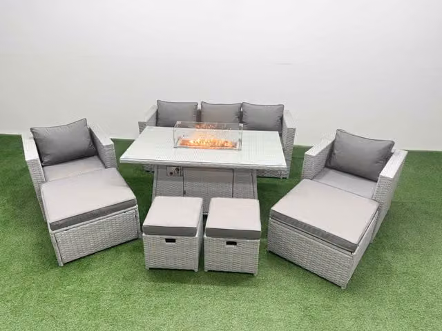 Fimous 9 Seat PE Wicker Rattan Lounge Sofa Set for your Garden in Light Grey