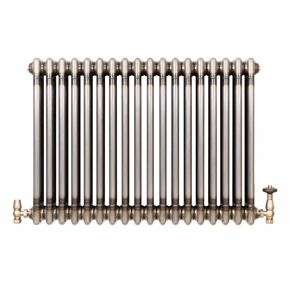 Monstershop Traditional 3 Column Steel Radiator and Valves in Silver, H: 830 mm, W: 600 mm – 2