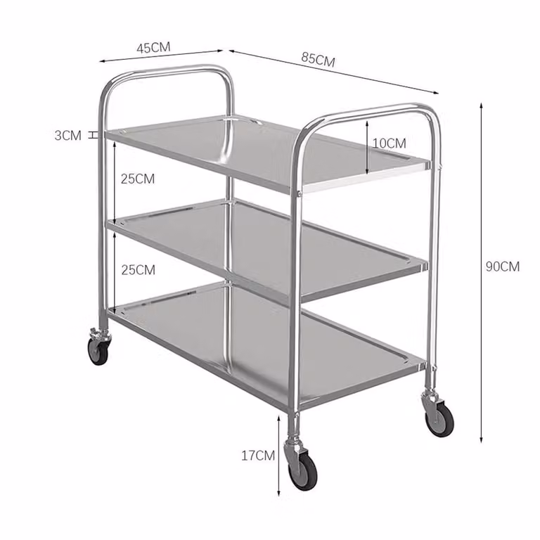 NESTLUNE 3 Tier Stainless Steel Catering Kitchen Trolley in Silver