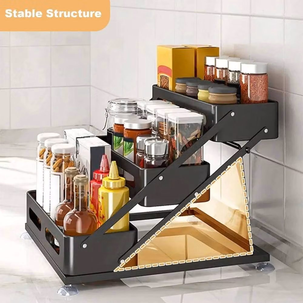 VOGREX 3-Tier Adjustable Metal Spice Rack Organizer in Black – 5