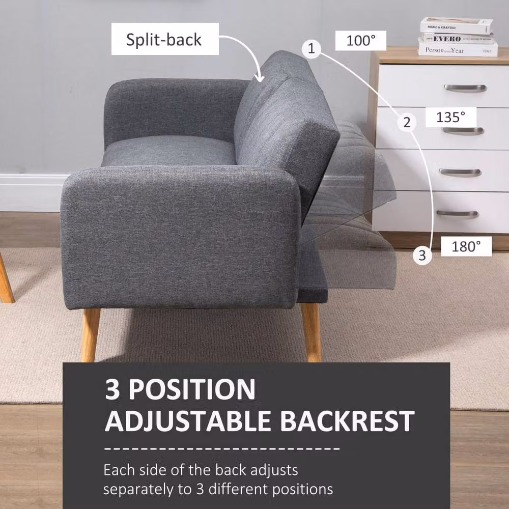 Wyld Haus Nile Grey Linen 3 Seater Click Clack Sofa Bed – 6