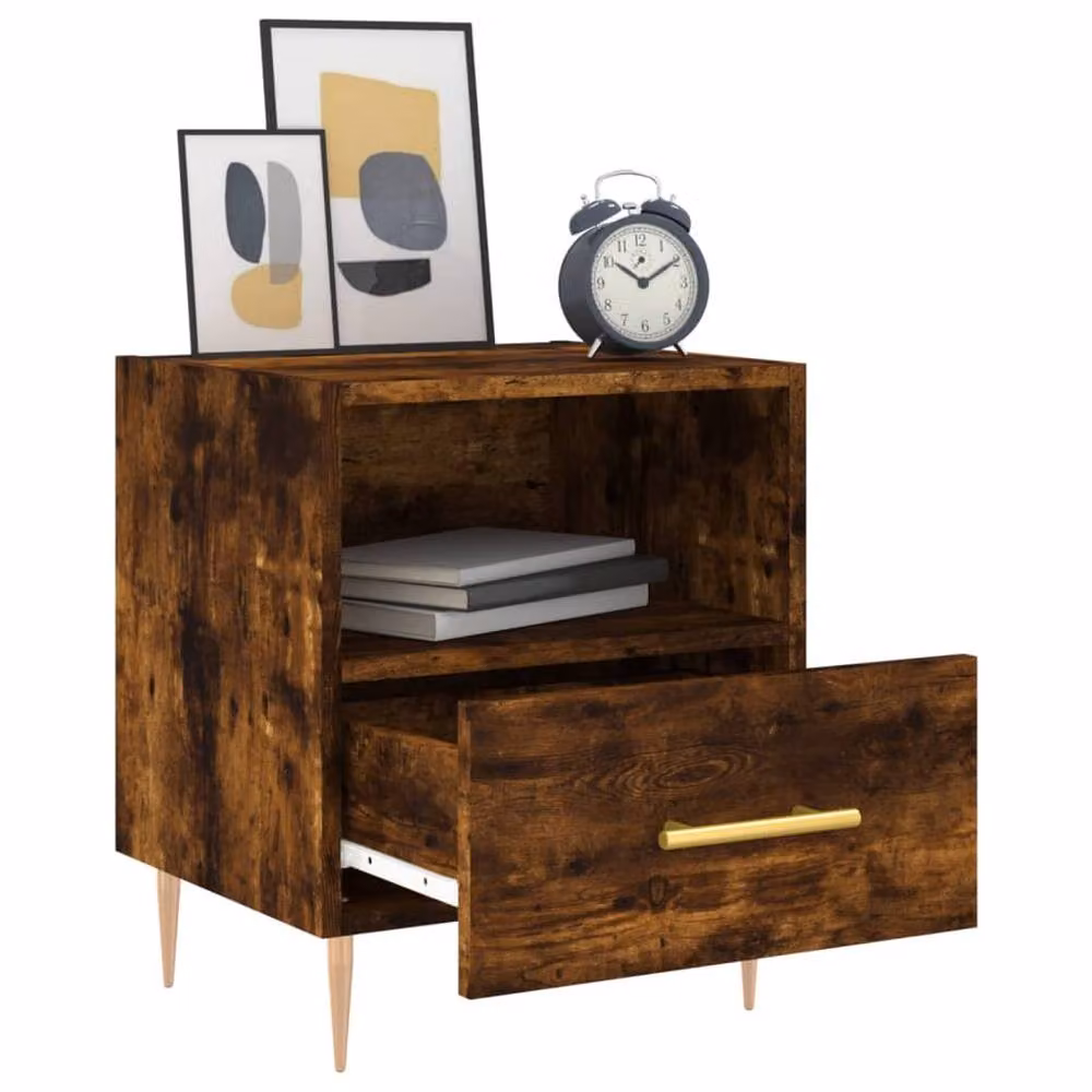Berkfield Home Modern Bedside Cabinet in Smoked Oak Brown, W/D/H: 40 x 35 x 47.5 cm – 4