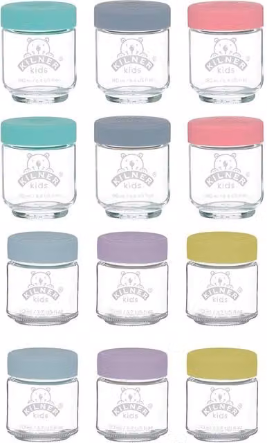 Kilner Set of 12 Kids Glass Jars with Airtight Silicone Lids, Transparent and BPA-Free – 1