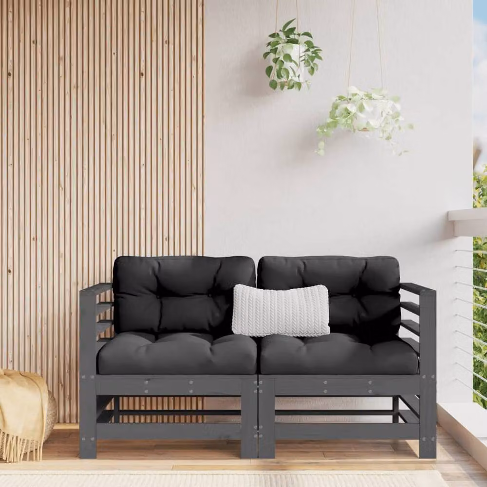 Berkfield Home L-Shape Corner Garden Sofa Set in Grey with Scatter Cushions and Solid Pine Wood Frame – 2