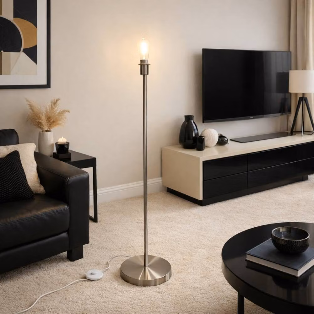 CGC Lighting Lena Brushed Nickel Straight Floor Lamp in Silver – 2