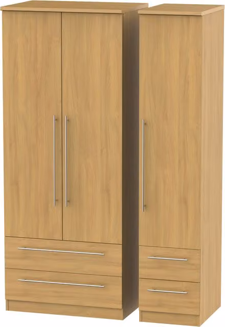 Ready Assembled 2 U Carlton Triple Wardrobe with Two Drawers in Natural