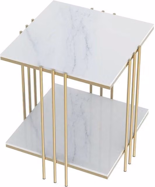 KORVIXA 2-Tier White Glossy Sofa Side Table and Bedside Nightstand, Height: 100 cm