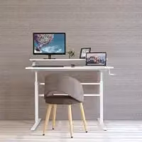 Costway 2-Tier Height Adjustable Sit to Stand Computer Desk with Manual Crank in White – 2