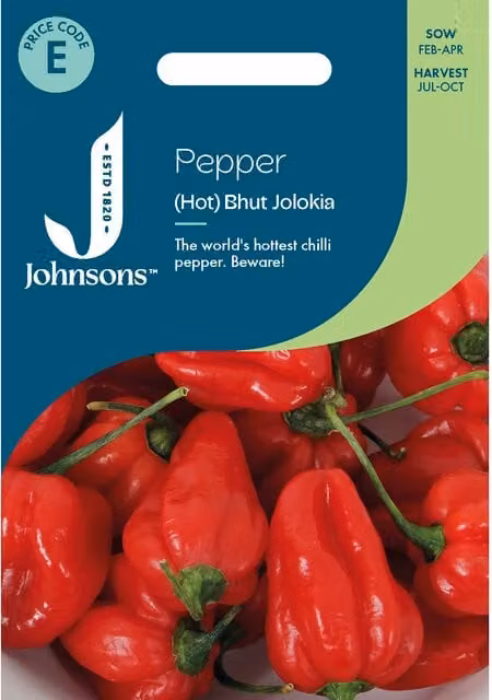 Johnsons Seeds Bhut Jolokia Hot Pepper Vegetable Seeds, Red