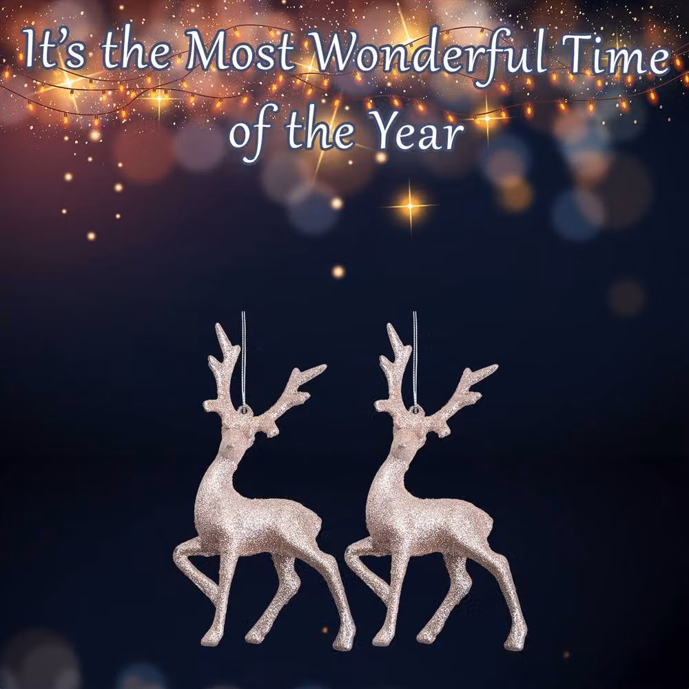 VFM e-Store Glitter Reindeer Christmas Tree Ornaments, Rose Gold, W/D/H: 16 x 10 x 4 cm – 2