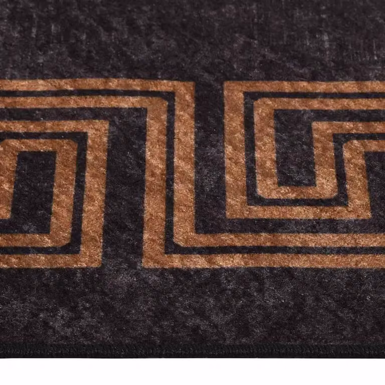 Berkfield Home Washable Geometric Art Deco Round Rug in Black and Gold, Diameter: 120 cm